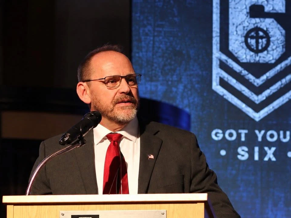 David A. Ogden speaking at a Got Your Six podium